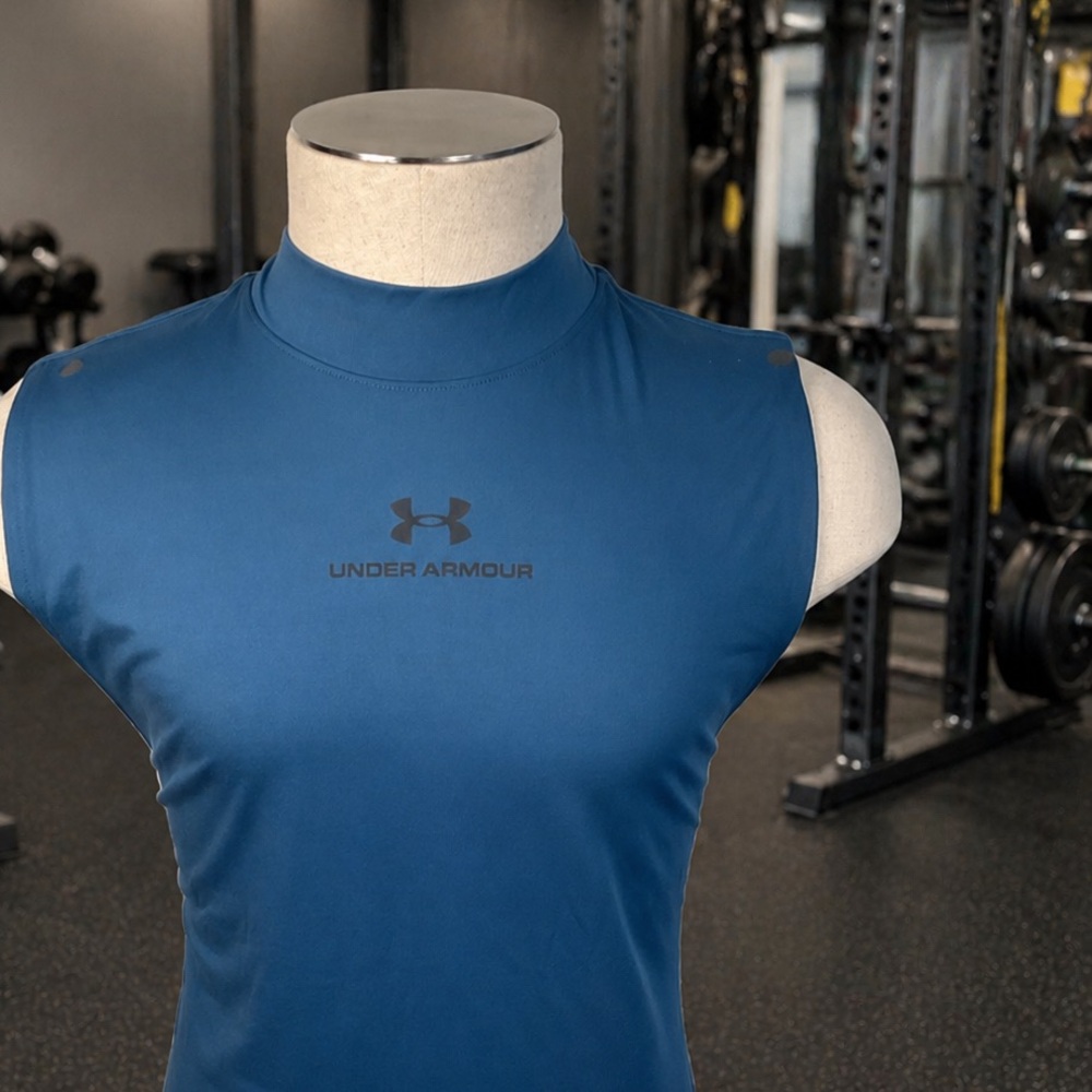 Under Armour UA Rush Tee Sleeveless Mock Neck Shirt Men’s XL Blue Fitted Gym